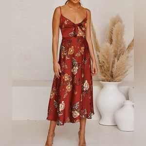 NEW IN PACKAGING* Spaghetti Strap Midi Satin front tie dress